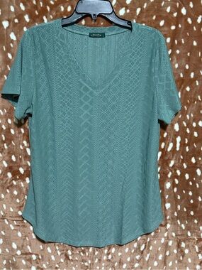V-Neck Pointelle Knit Top - Sage Green